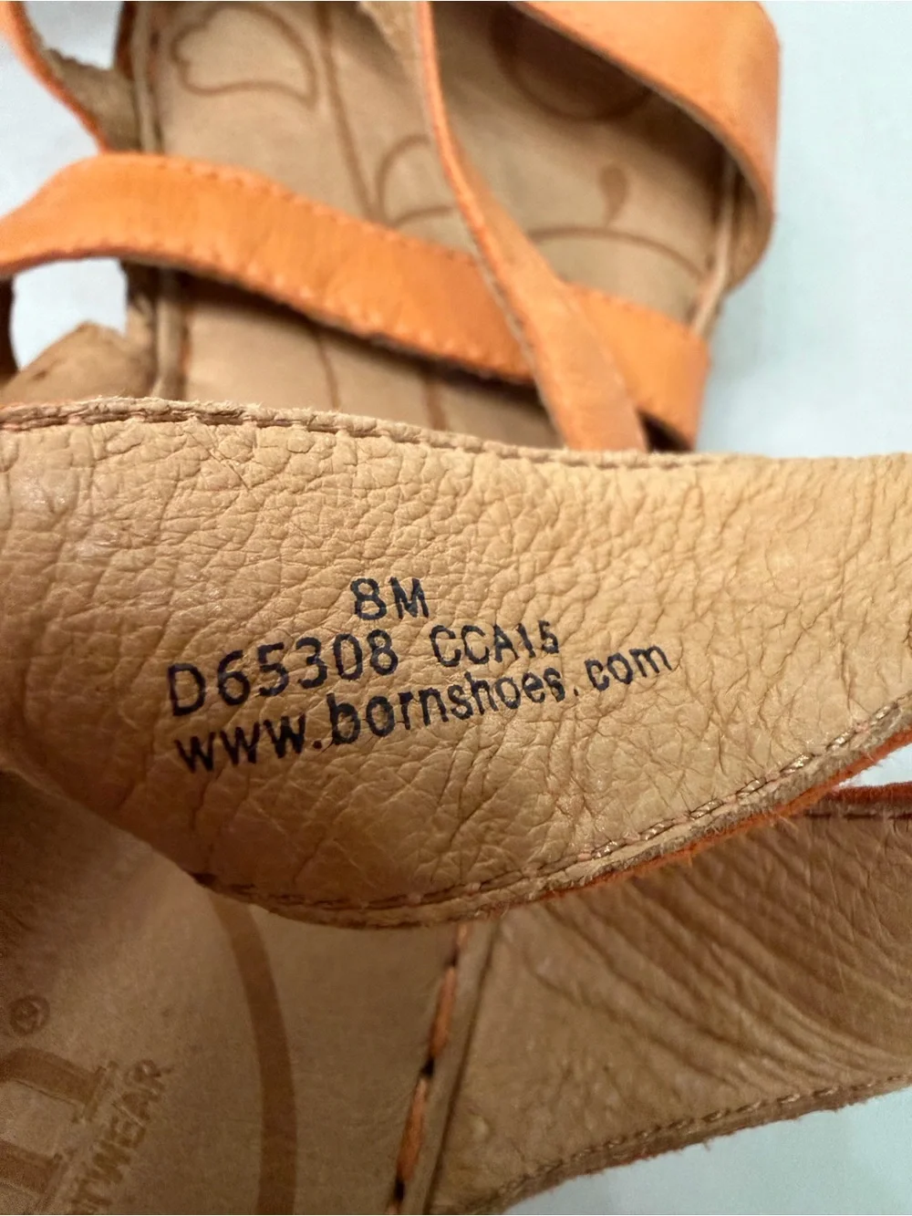Born Zemora Orange Leather Strappy Cork Wedge Sandals 8M Boho Slide